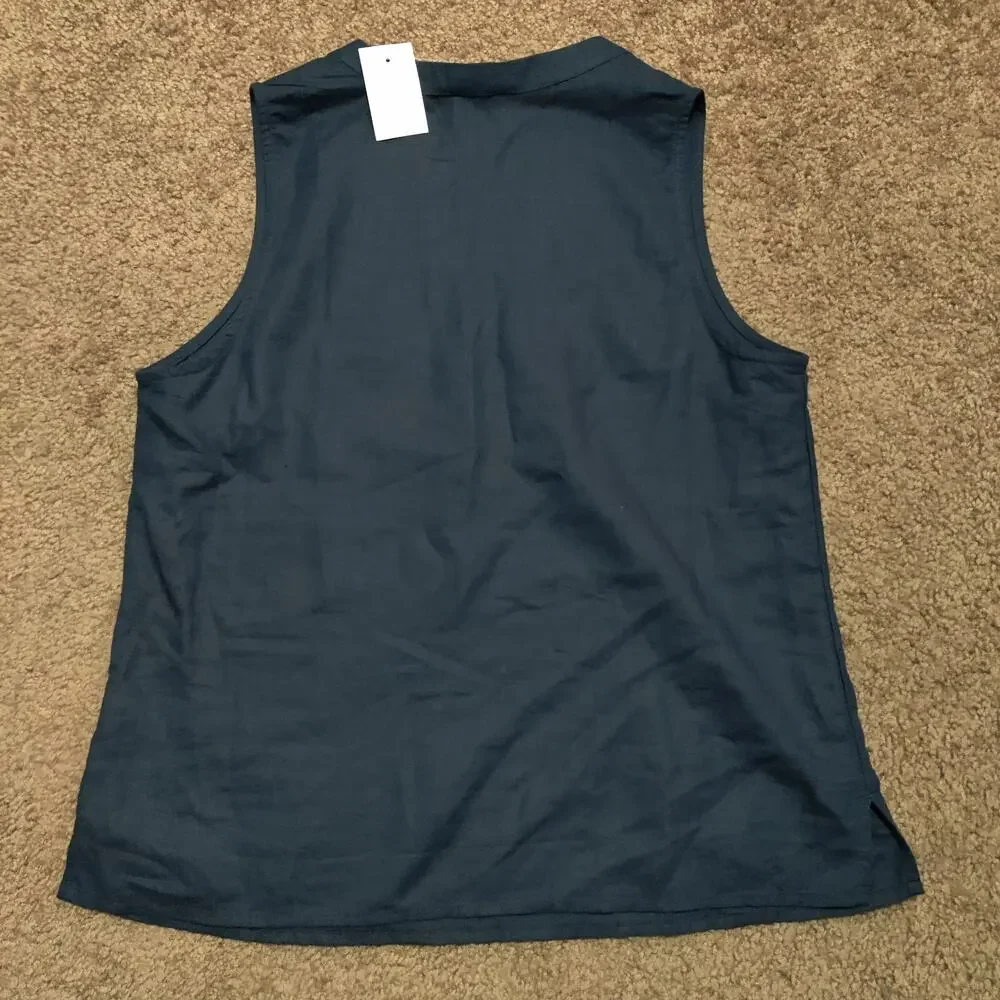 J. Crew Linen Embroidered Shirt Bib Y Neck Sleeveless Women's‎ Size 4 New